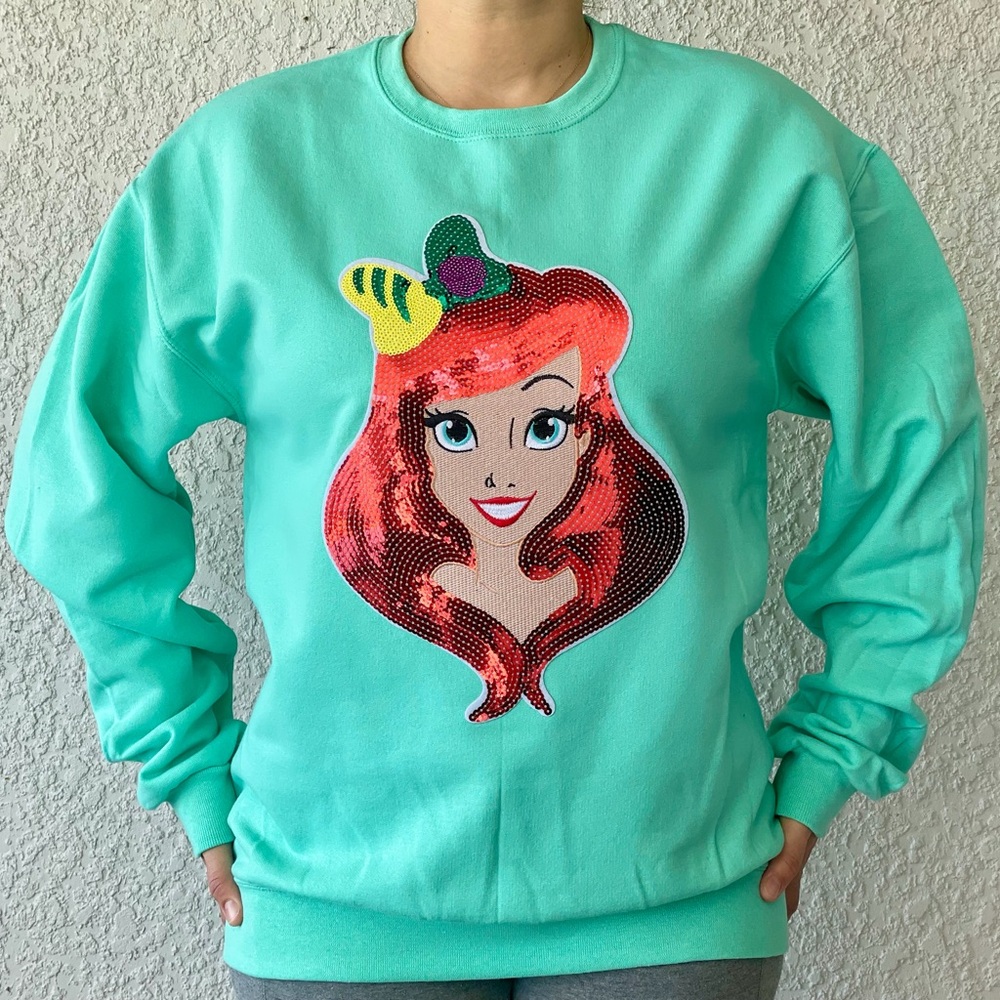 Disney Little Mermaid Ariel Winter Sweatshirt,Ironed embroidery Sequin patchwork